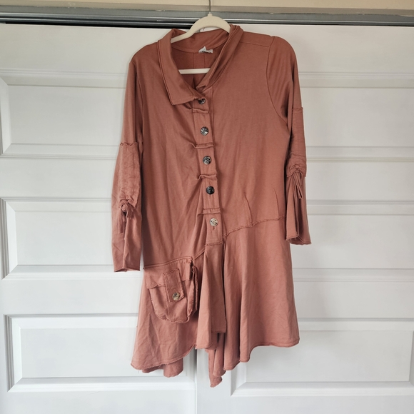 Color Me Cotton Tops - Color Me Cotton Alissa Duster Coat Rust Orange Asymmetrical Lagenlook Small